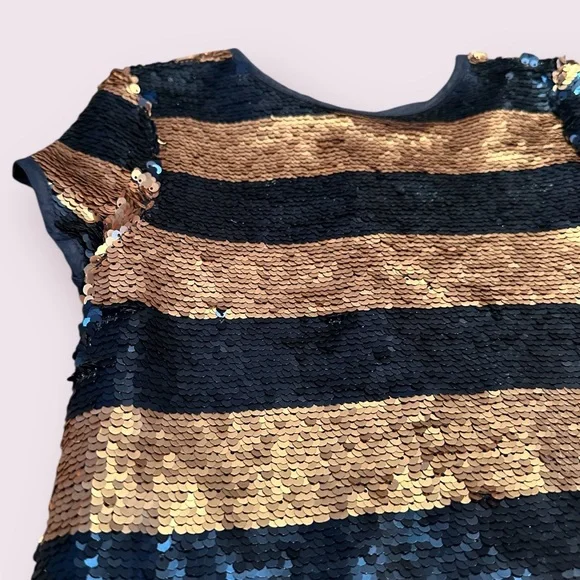 Girls Peyton & Parker Gold and Navy Blue Striped Sequin Dress Size 6 - Picture 3 of 8